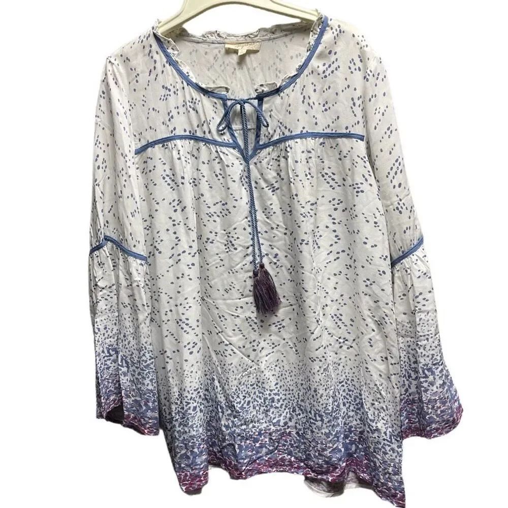 Mystree size L peasant style bell sleeves tassel ties top boho festival